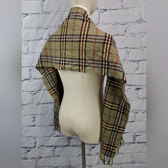 Burberry Vintage Scarf Nova Check 100% Cashmere England 90s Y2K 60" x 12" - Picture 8 of 16